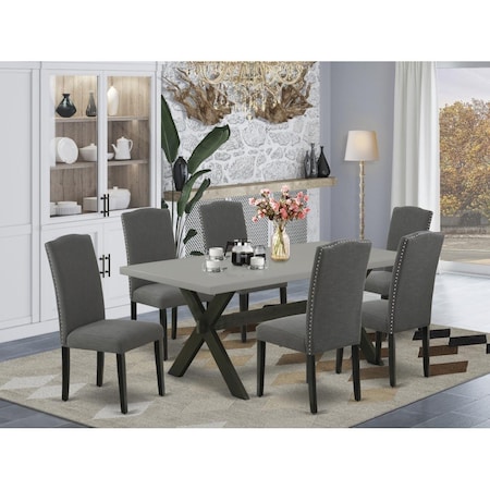 East West Furniture 7 Piece X-Style Small Dining Table Set - Dark Gotham Gray X697EN120-7